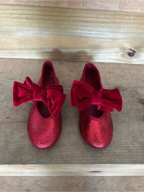 H&M Girls Red Glitter Bow Mary Janes